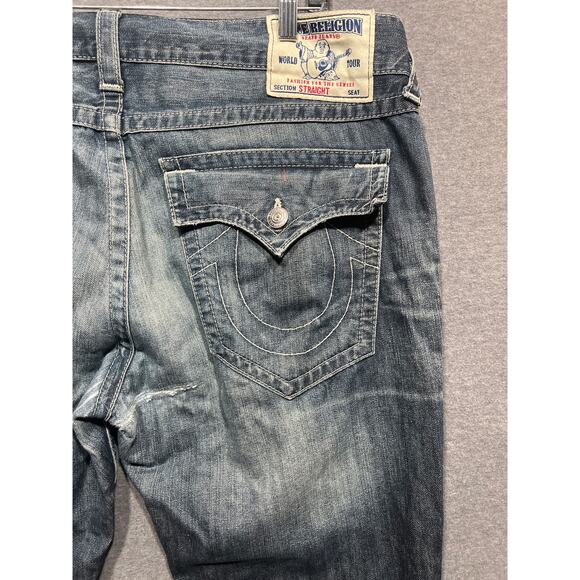 True Religion Mens Distress Straight With Flap Pockets Jeans Blue Size 38 - Picture 3 of 12